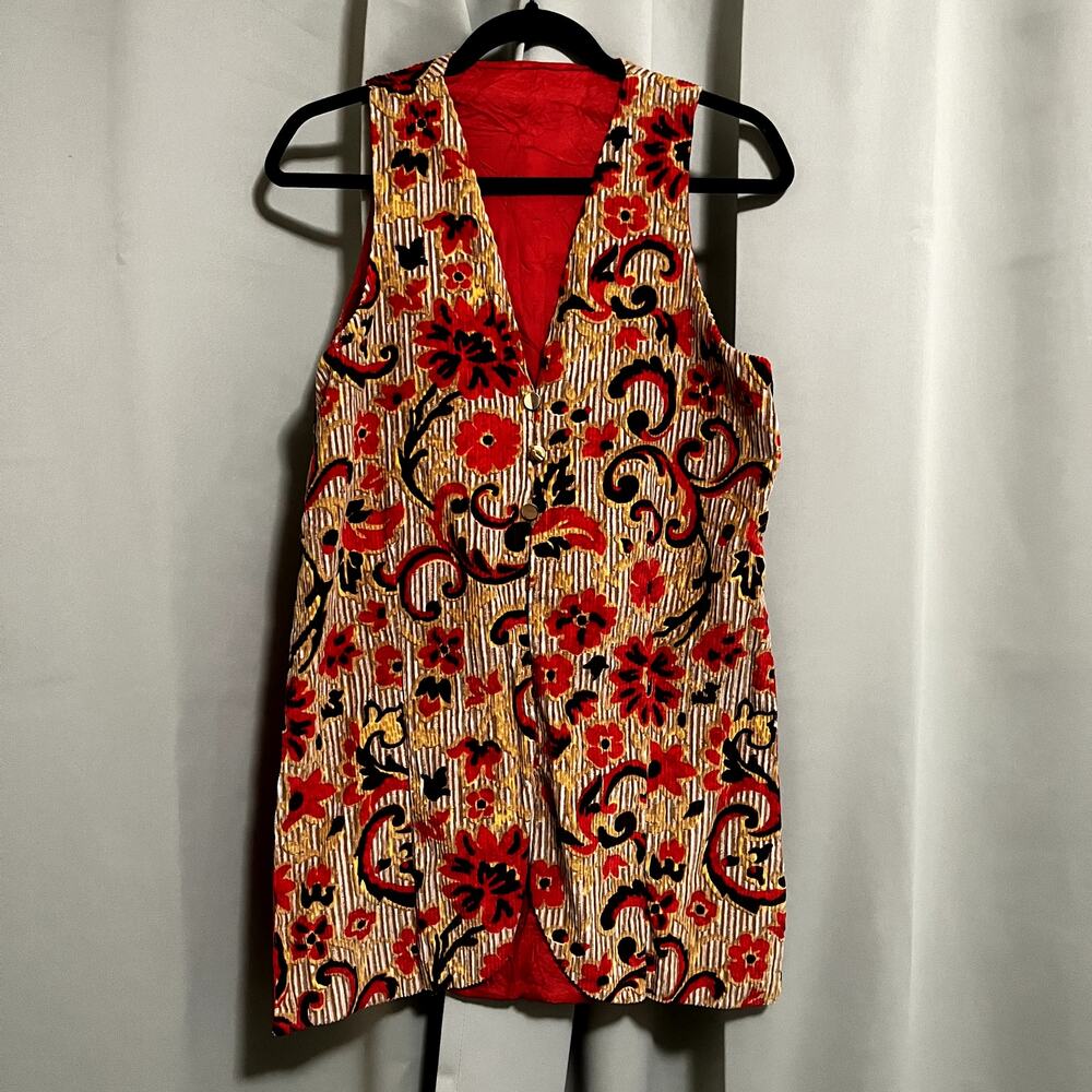 Vintage Handmade Women's Corduroy Floral Paisley Vest (late 1960's/early 1970s)